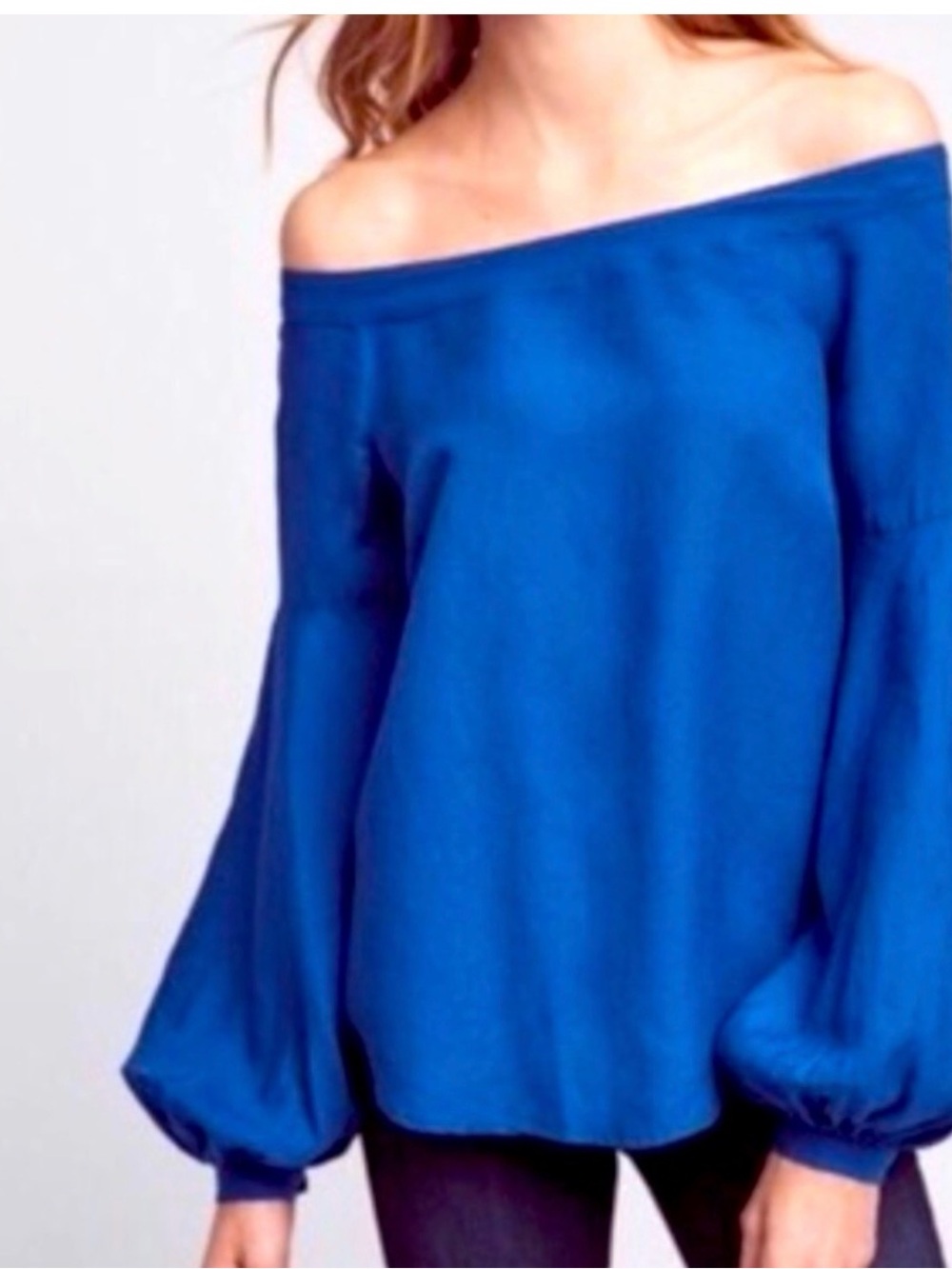 Anthropologie Floret Off-Shoulder Royal Blue Balloon Sleeve Blouse